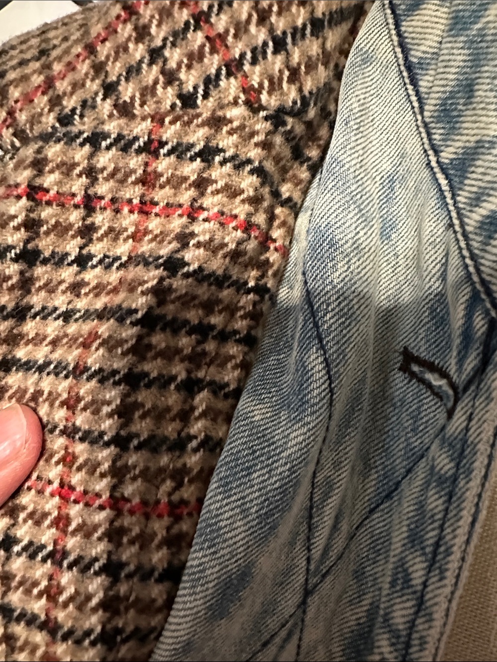 We the free layered Houndstooth Plaid Women’s Coat with Navy Cuff - Picture 2 of 9